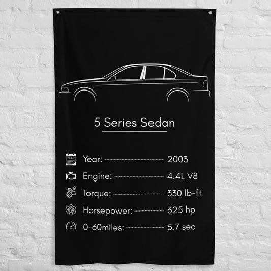 BMW 5 Series Sedan 2003 car silhouette spec flag - White Brick Wall