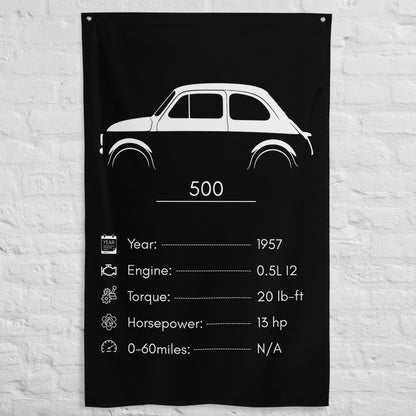 Fiat 500 1957 car silhouette spec flag - White Brick Wall