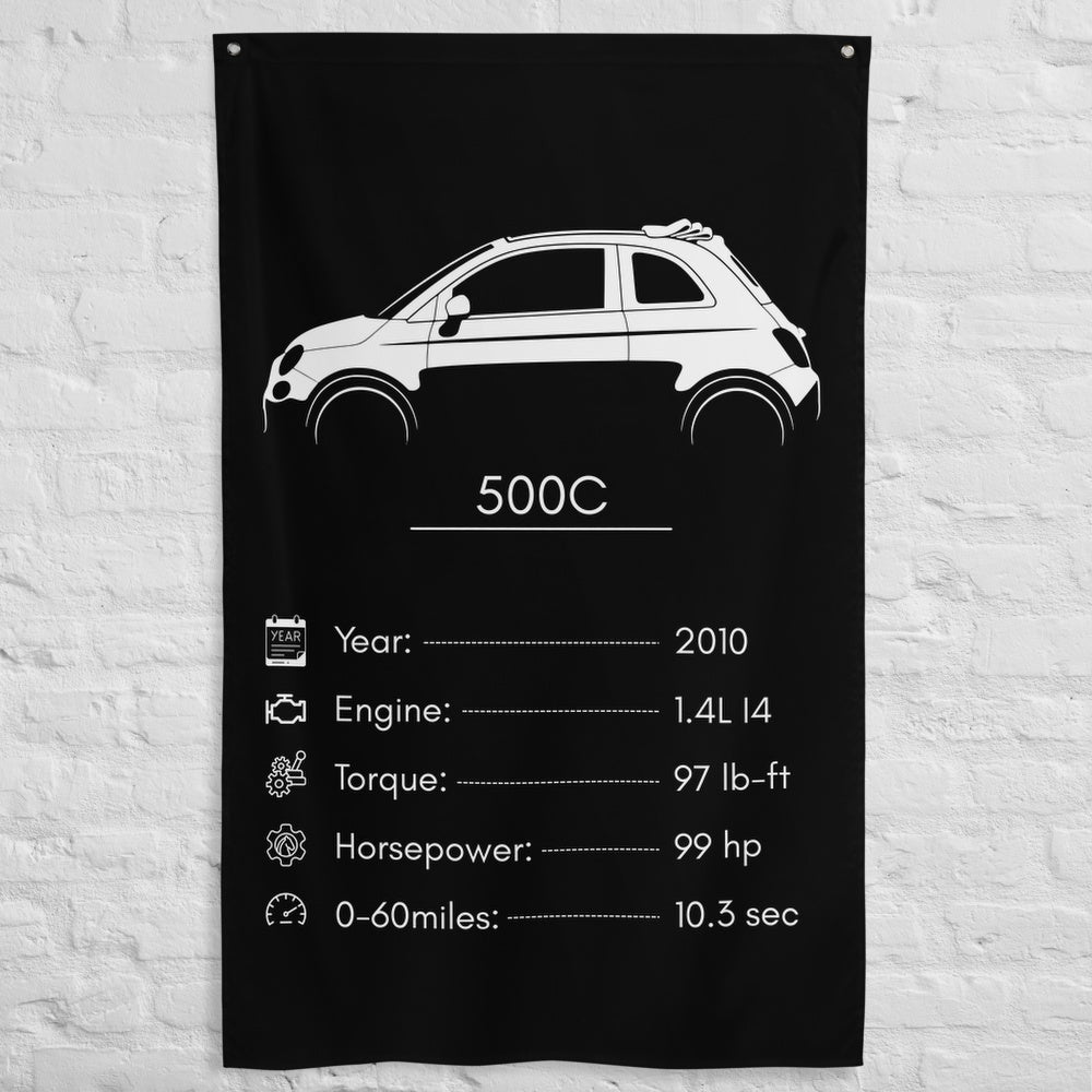 Fiat 500C 2010 car silhouette spec flag - White Brick Wall