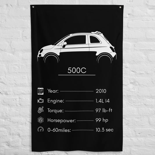 Fiat 500C 2010 car silhouette spec flag - White Brick Wall
