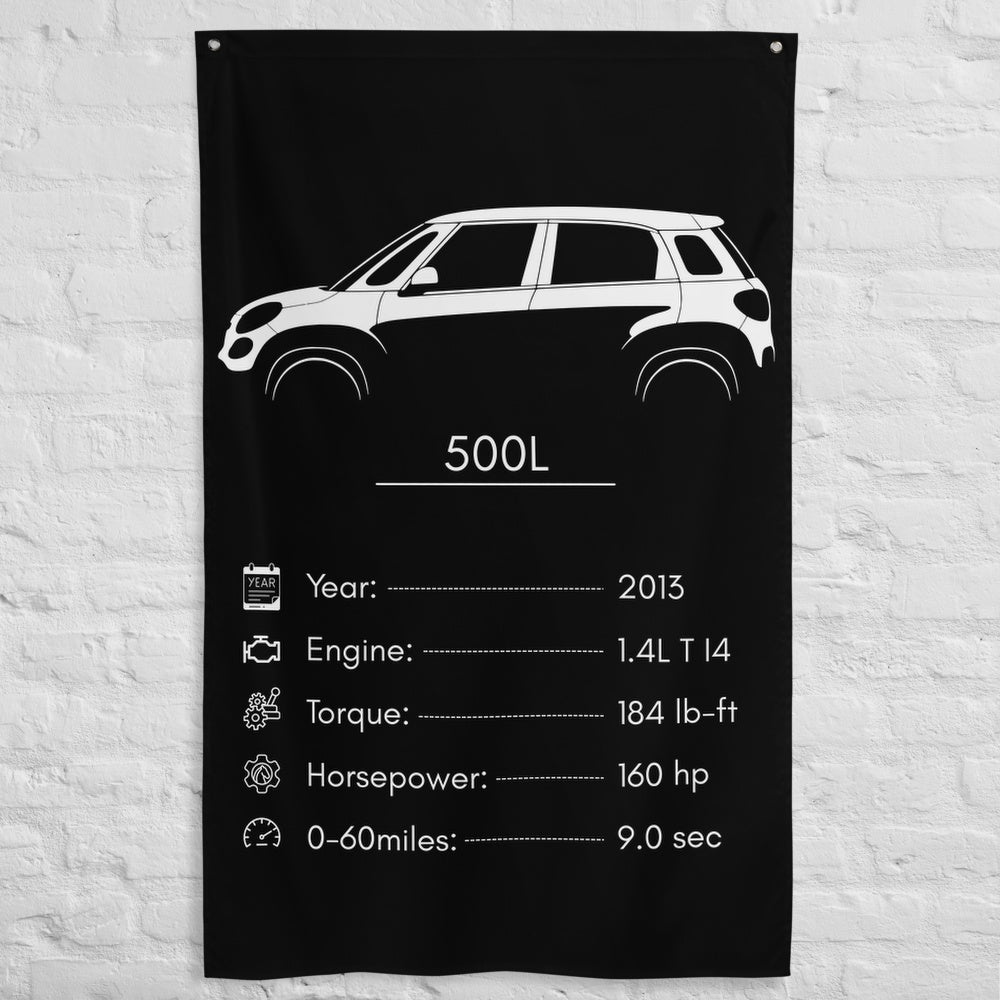 Fiat 500L 2013 car silhouette spec flag - White Brick Wall