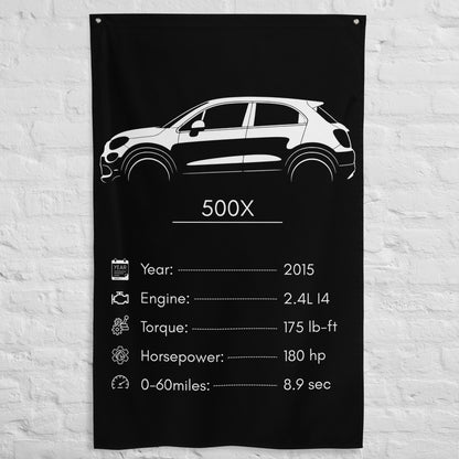 Fiat 500X 2015 car silhouette spec flag - White Brick Wall