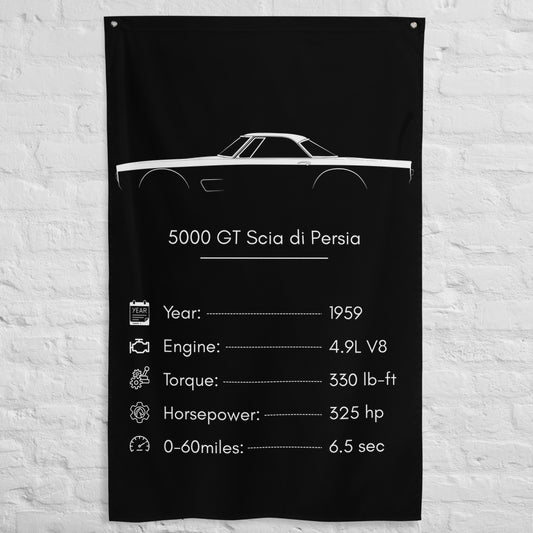Maserati 5000 GT Scia di Persia 1959 car silhouette spec flag - White Brick Wall