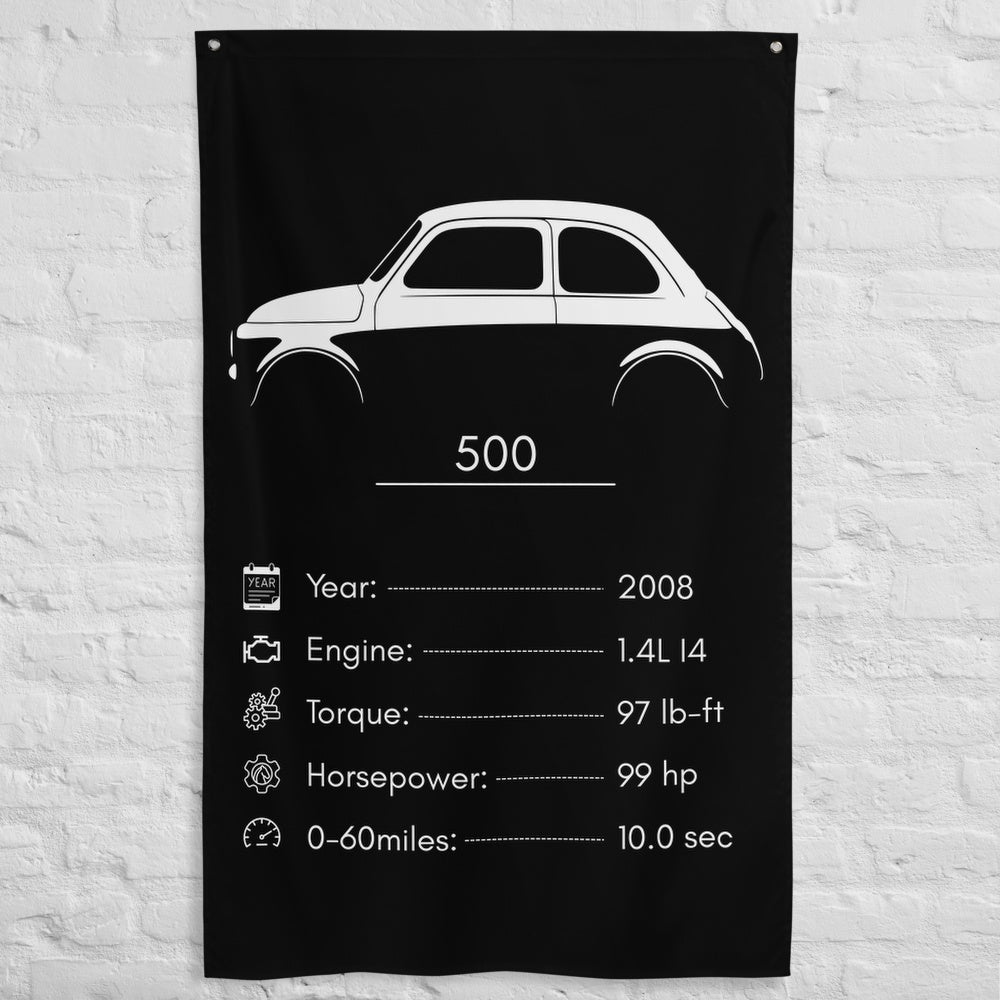 Fiat 500 2008 car silhouette spec flag - White Brick Wall