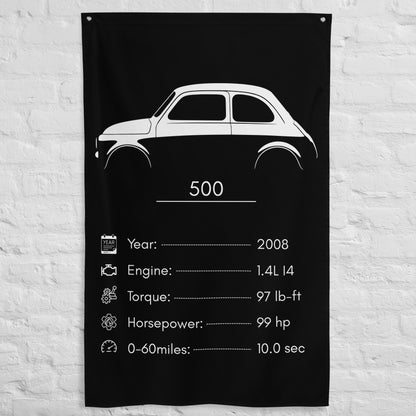 Fiat 500 2008 car silhouette spec flag - White Brick Wall