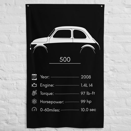Fiat 500 2008 car silhouette spec flag - White Brick Wall