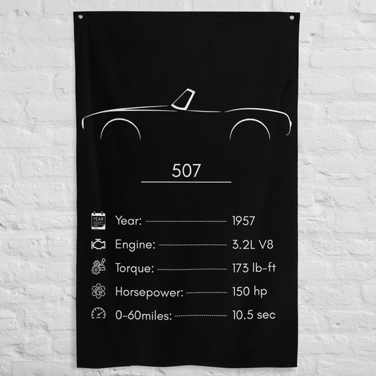 BMW 507 1957 car silhouette spec flag - White Brick Wall