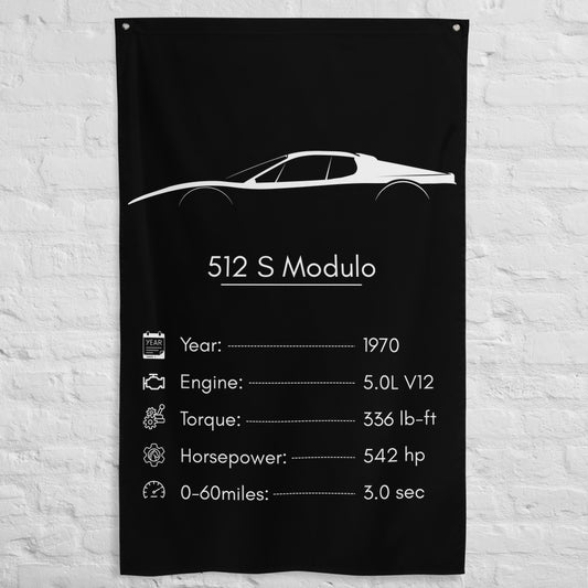 Ferrari 512 S Modulo 1970 car silhouette spec flag - White Brick Wall