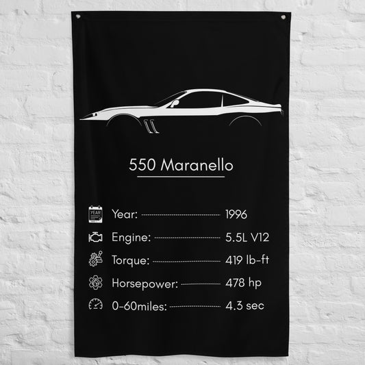 Ferrari 550 Maranello 1996 car silhouette spec flag - White Brick Wall