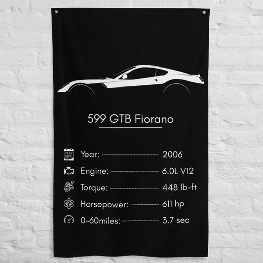 Ferrari 599 GTB Fiorano 2006 car silhouette spec flag - White Brick Wall