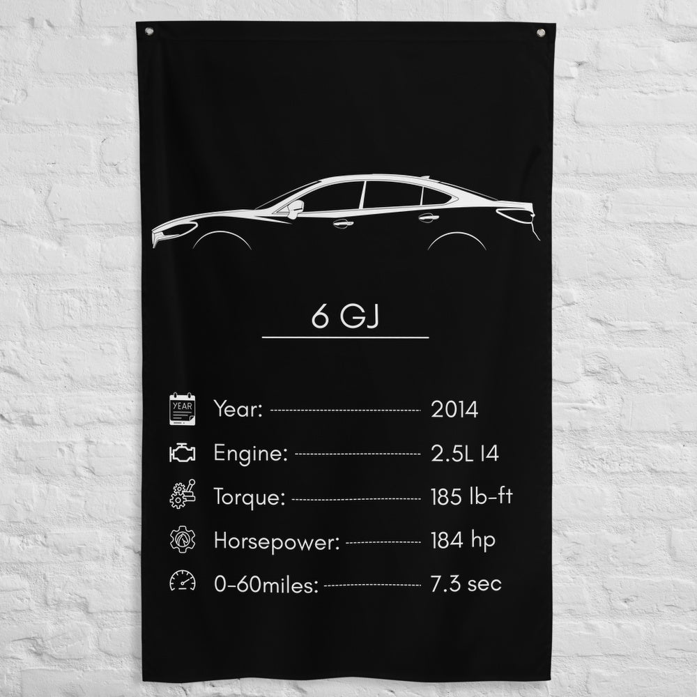 Mazda 6 GJ 2014 car silhouette spec flag - White Brick Wall