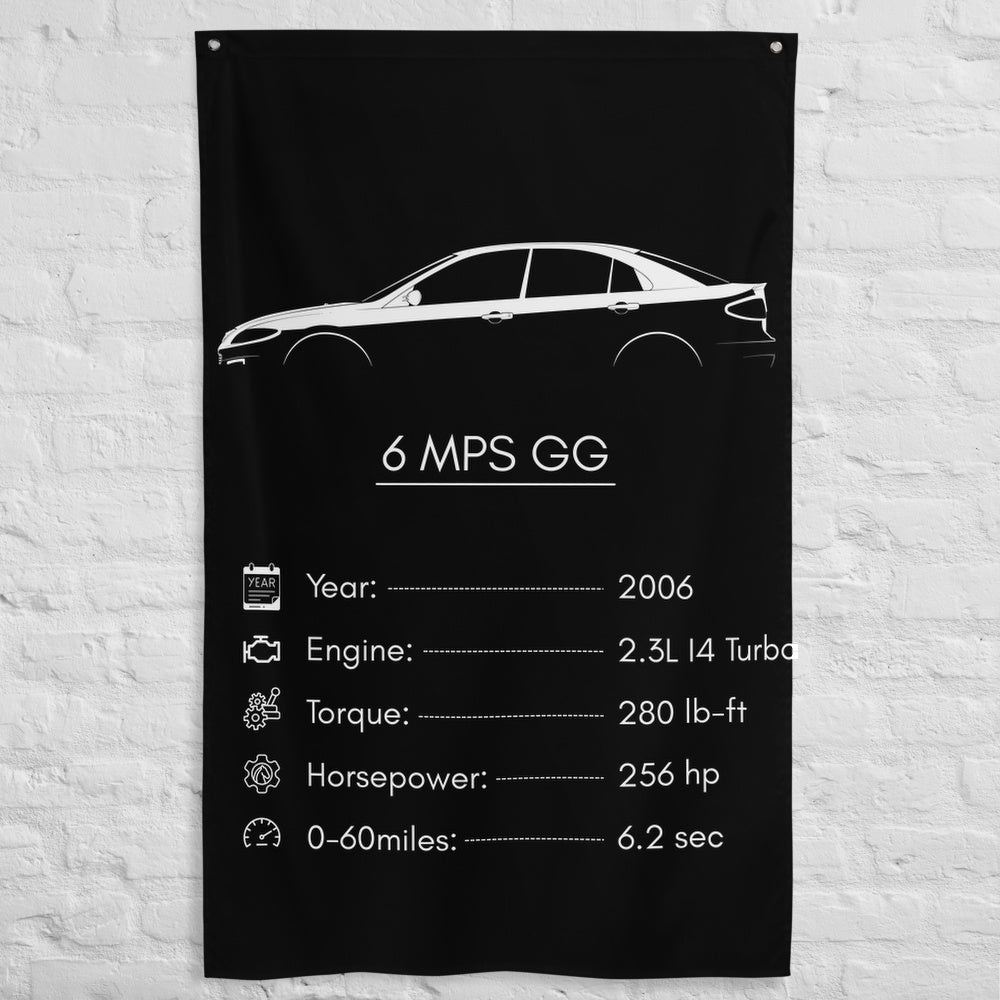 Mazda 6 MPS GG 2006 car silhouette spec flag - White Brick Wall