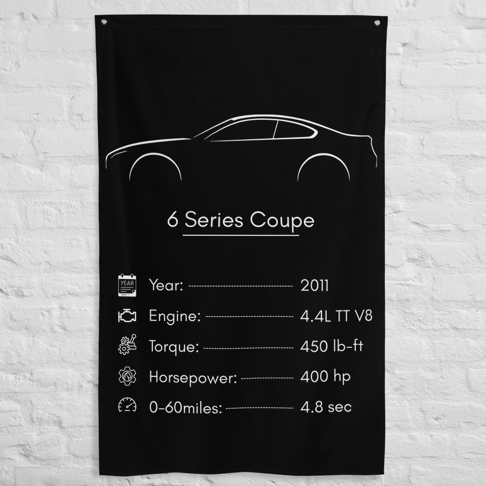 BMW 6 Series Coupe 2011 car silhouette spec flag - White Brick Wall