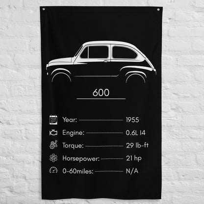 Fiat 600 1955 car silhouette spec flag - White Brick Wall