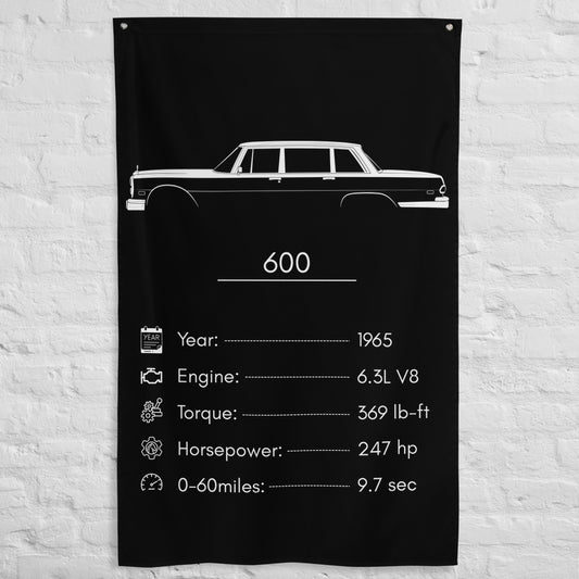 Mercedes-Benz 600 1965 car silhouette spec flag - White Brick Wall