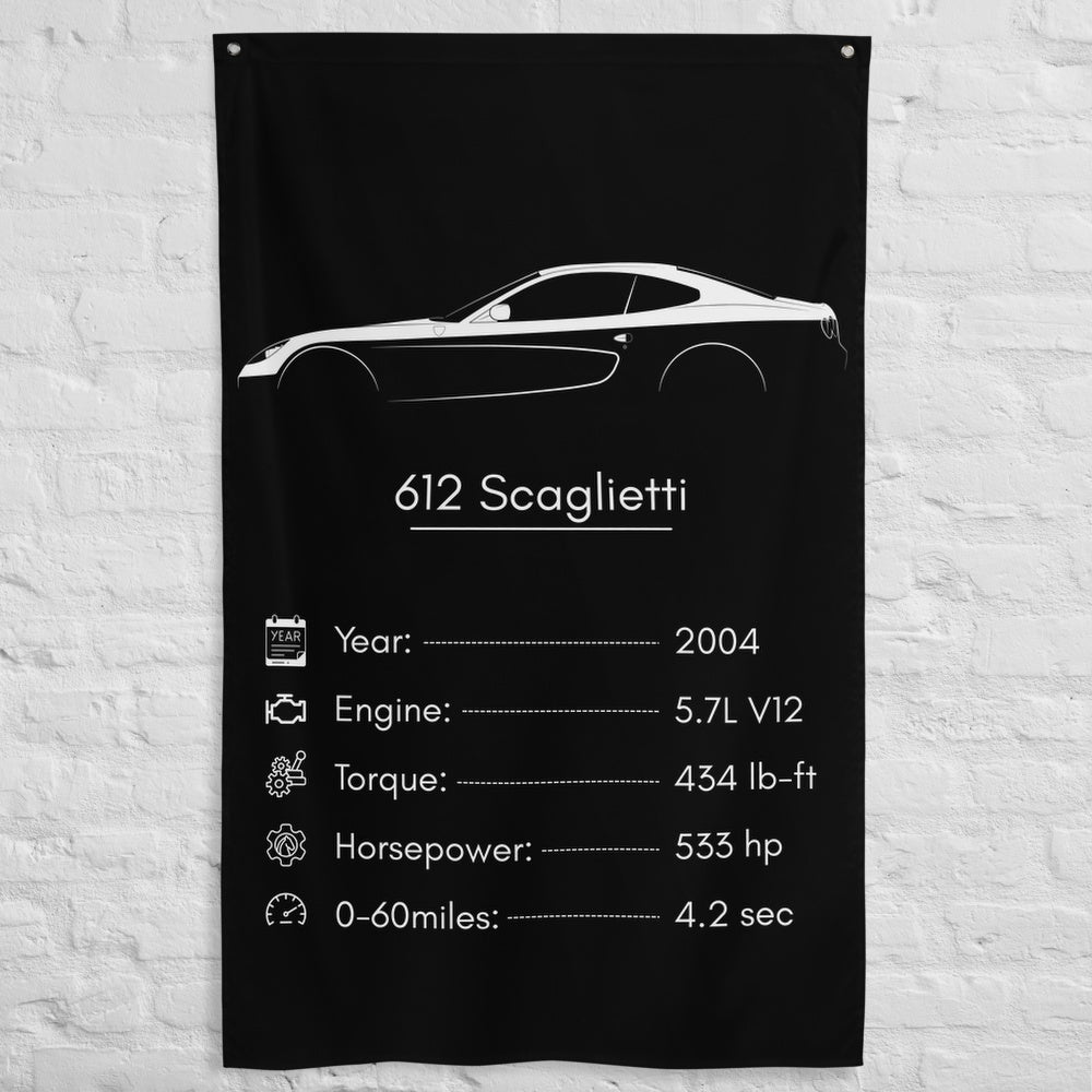 Ferrari 612 Scaglietti 2004 car silhouette spec flag - White Brick Wall