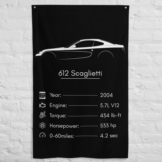 Ferrari 612 Scaglietti 2004 car silhouette spec flag - White Brick Wall