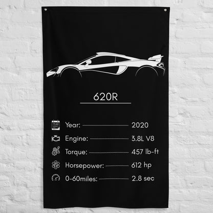 McLaren 620R 2020 car silhouette spec flag - White Brick Wall