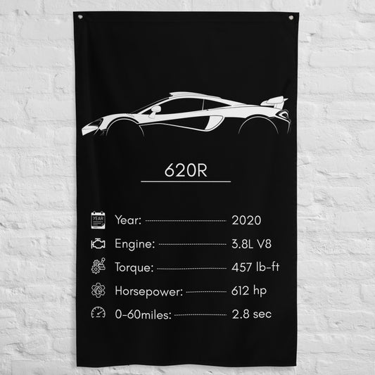 McLaren 620R 2020 car silhouette spec flag - White Brick Wall