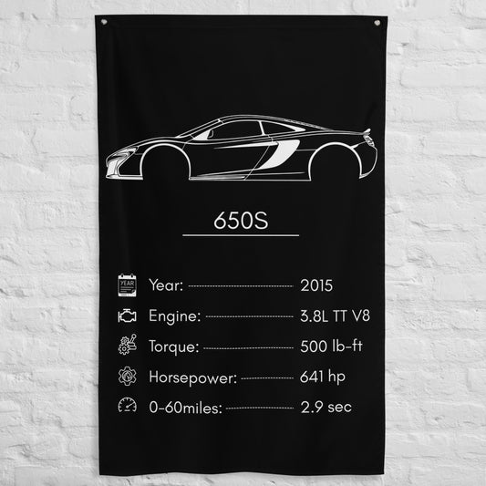 McLaren 650S 2015 car silhouette spec flag - White Brick Wall