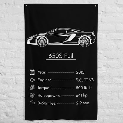 McLaren 650S Full 2015 car silhouette spec flag - White Brick Wall
