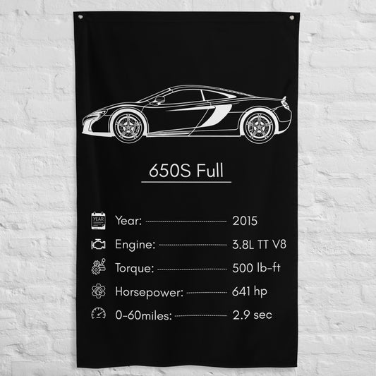 McLaren 650S Full 2015 car silhouette spec flag - White Brick Wall