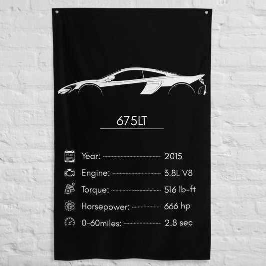 McLaren 675LT 2015 car silhouette spec flag - White Brick Wall