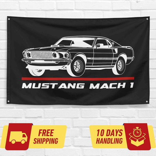 Mustang Mach 1 1969 Fastback Car Lovers 3x5 ft Flag Garage Birthday Gift Banner