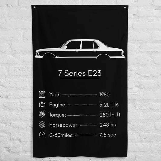 BMW 7 Series E23 1980 car silhouette spec flag - White Brick Wall