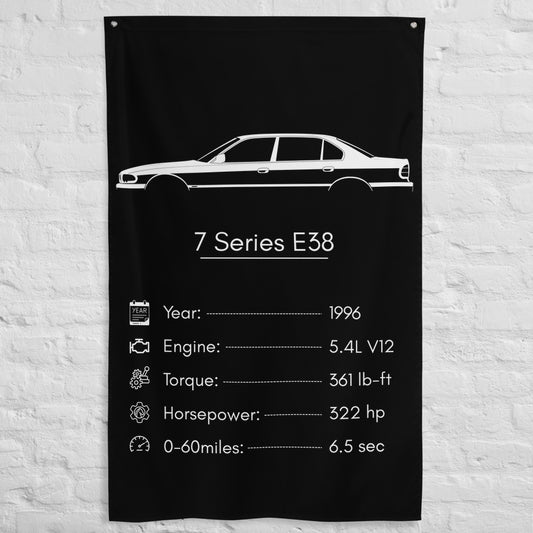 BMW 7 Series E38 1996 car silhouette spec flag - White Brick Wall
