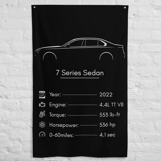 BMW 7 Series Sedan 2022 car silhouette spec flag - White Brick Wall