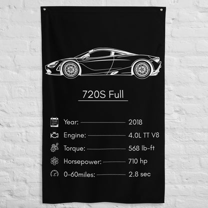 McLaren 720S Full 2018 car silhouette spec flag - White Brick Wall
