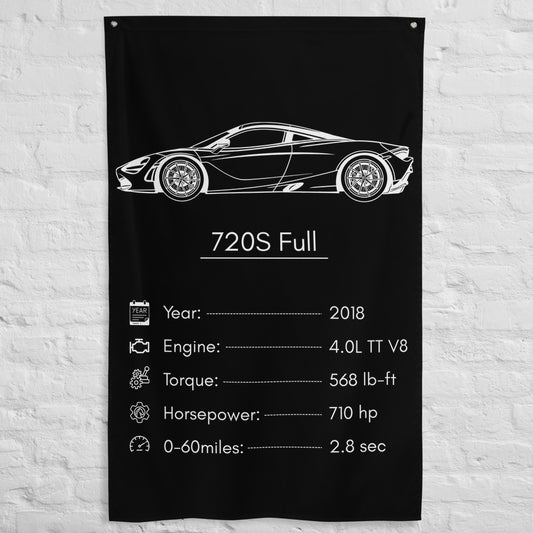 McLaren 720S Full 2018 car silhouette spec flag - White Brick Wall