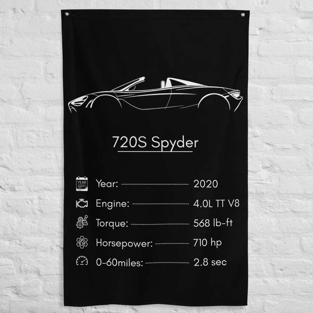 McLaren 720S Spyder 2020 car silhouette spec flag - White Brick Wall