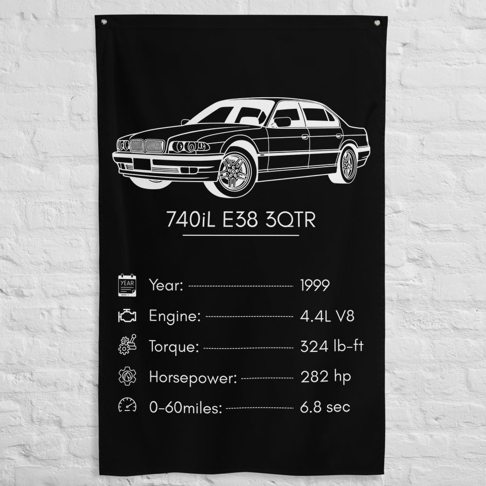 BMW 740iL E38 3QTR 1999 car silhouette spec flag - White Brick Wall