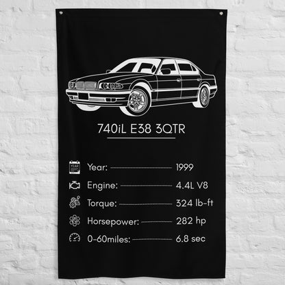 BMW 740iL E38 3QTR 1999 car silhouette spec flag - White Brick Wall