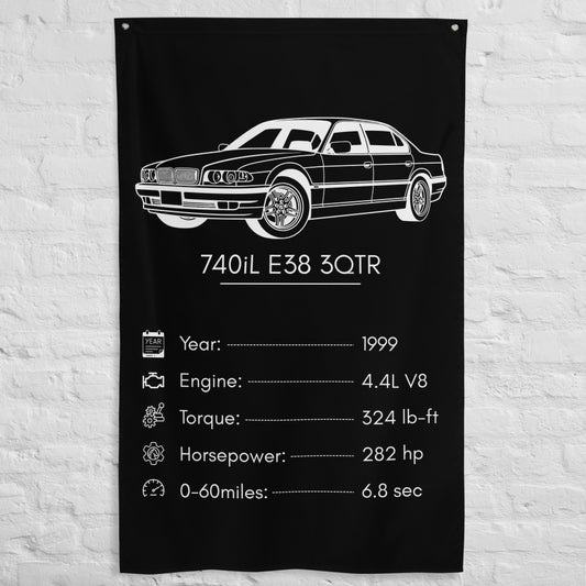 BMW 740iL E38 3QTR 1999 car silhouette spec flag - White Brick Wall