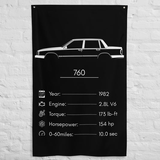 Volvo 760 1982 car silhouette spec flag - White Brick Wall