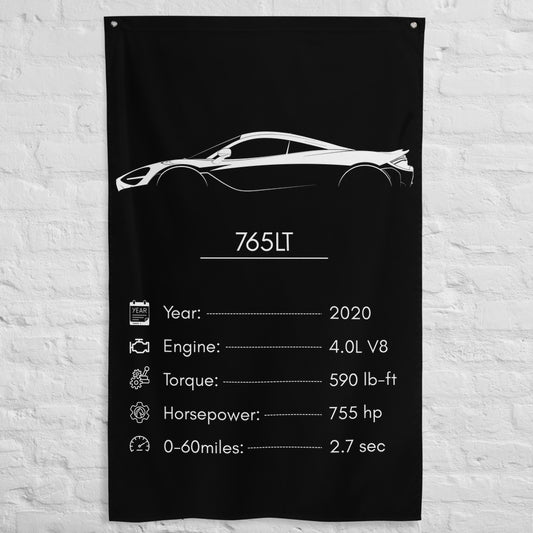 McLaren 765LT 2020 car silhouette spec flag - White Brick Wall