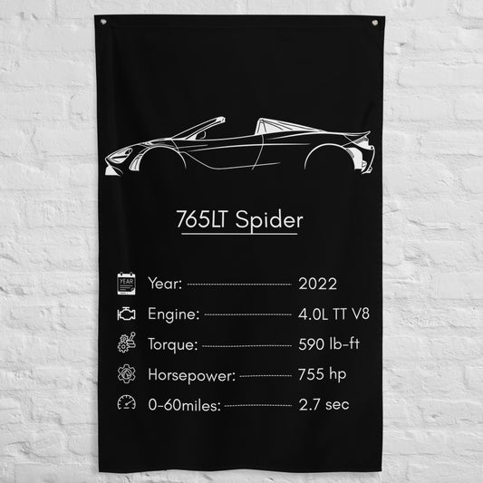 McLaren 765LT Spider 2022 car silhouette spec flag - White Brick Wall