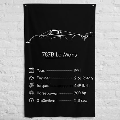 Mazda 787B Le Mans 1991 car silhouette spec flag - White Brick Wall