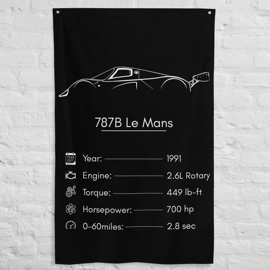 Mazda 787B Le Mans 1991 car silhouette spec flag - White Brick Wall