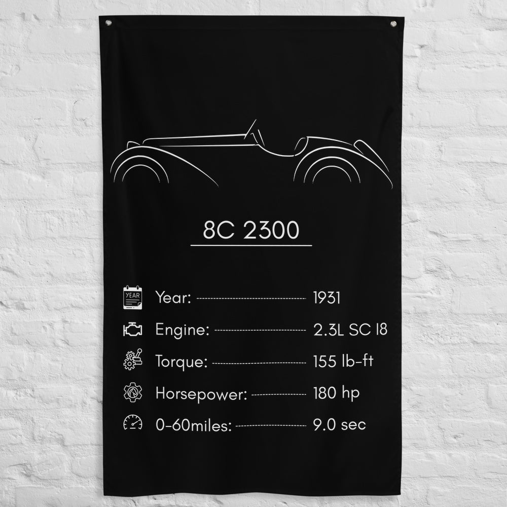 Alfa Romeo 8C 2300 1931 car silhouette spec flag - White Brick Wall