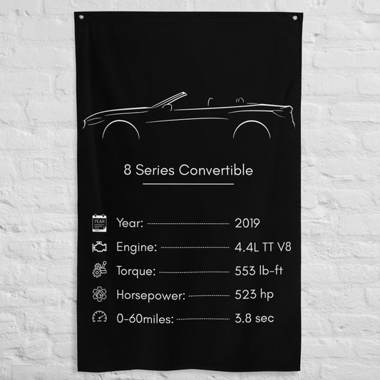 BMW 8 Series Convertible 2019 car silhouette spec flag - White Brick Wall