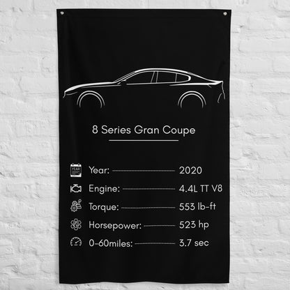 BMW 8 Series Gran Coupe 2020 car silhouette spec flag - White Brick Wall