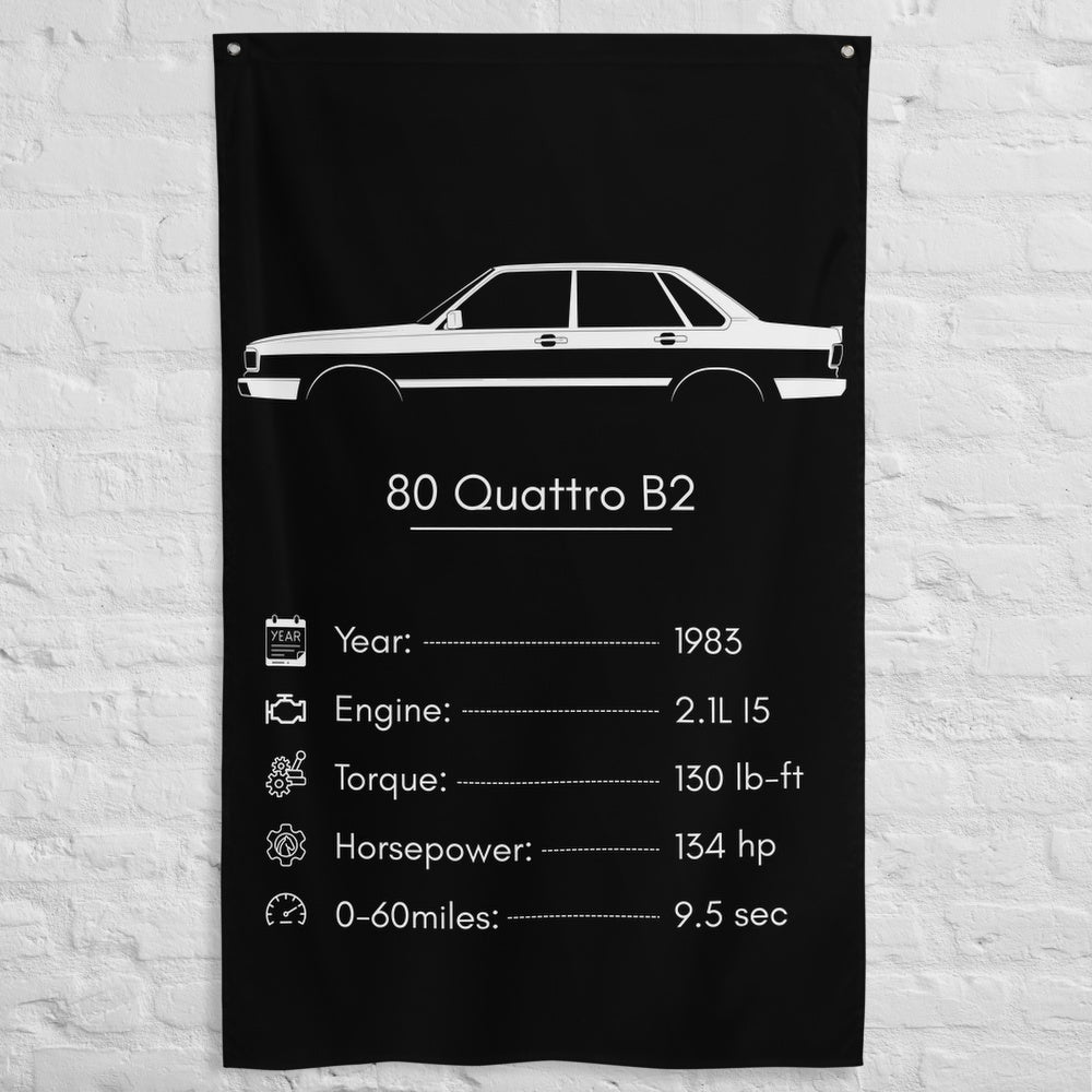 Audi 80 Quattro B2 1983 car silhouette spec flag - White Brick Wall