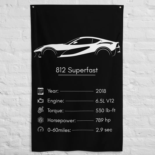 Ferrari 812 Superfast 2018 car silhouette spec flag - White Brick Wall