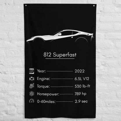 Ferrari 812 Superfast 2022 car silhouette spec flag - White Brick Wall