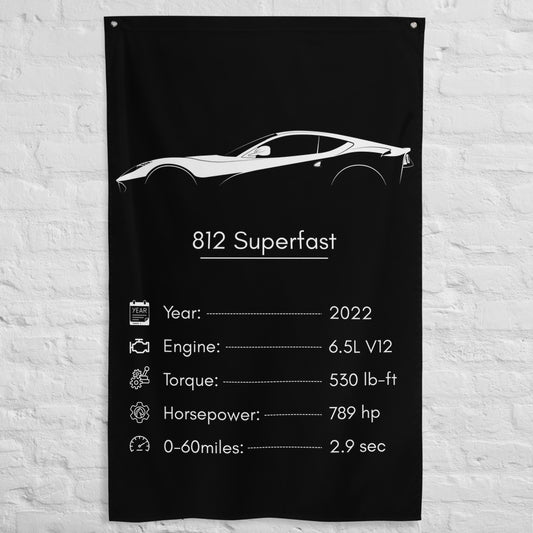 Ferrari 812 Superfast 2022 car silhouette spec flag - White Brick Wall