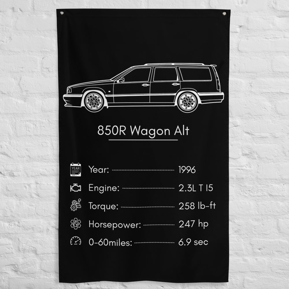 Volvo 850R Wagon 1996 (Design 2) car silhouette spec flag - White Brick Wall
